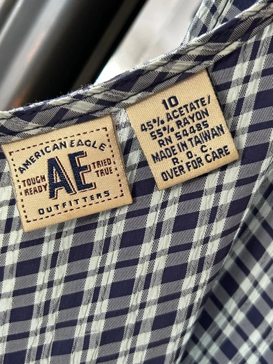 American Eagle Outfitters Navy and White Plaid Mini Dress Vintage Size 10 - Picture 7 of 9